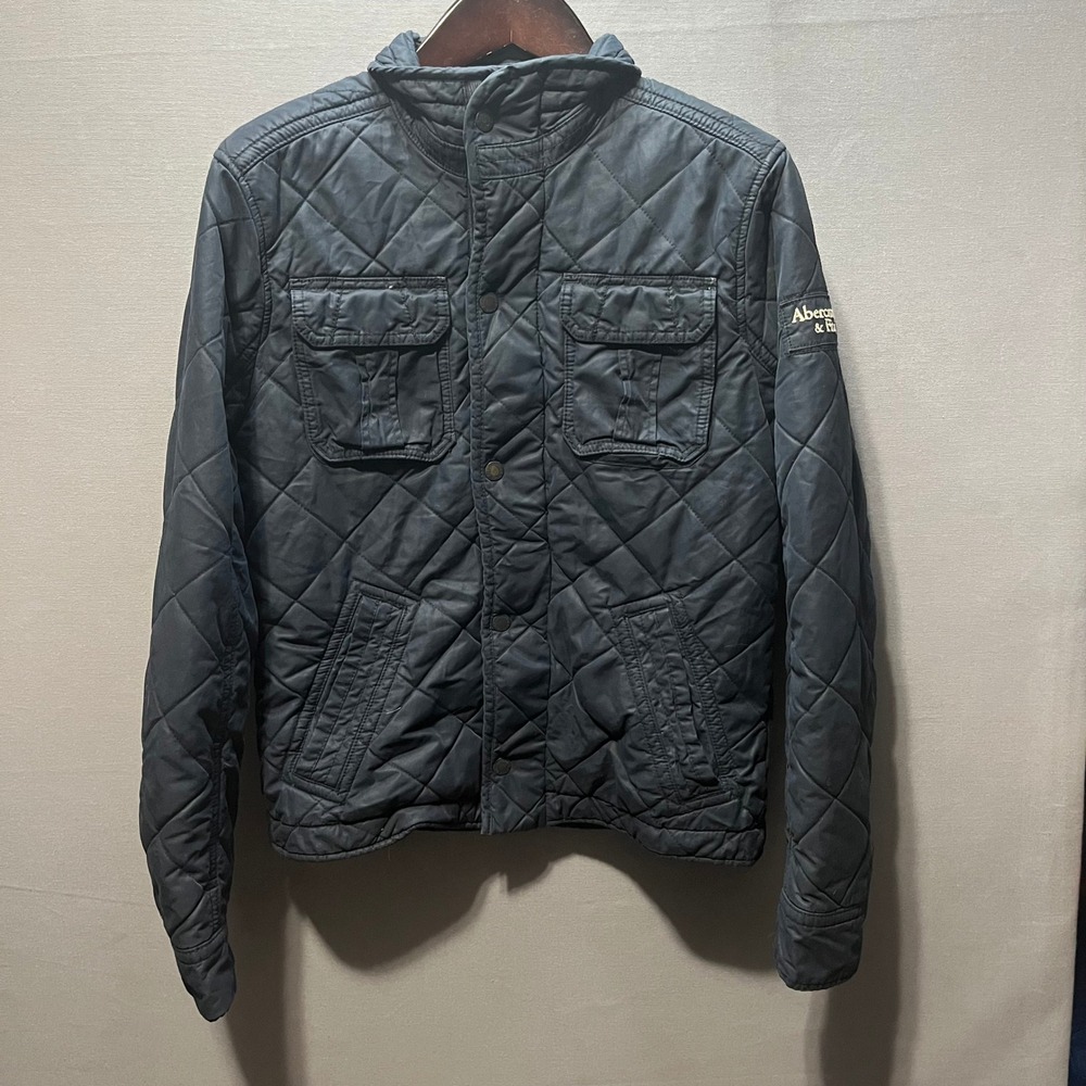Abercrombie & Fitch Mens Quilted Field Jacket Navy Blue Fleece Lined Large